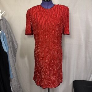 vintage Mark & John By Sam Women Red sequin Midi Silk  Open Back dress Sz XL
